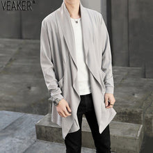Load image into Gallery viewer, 2019 New Men's Autumn Long Cardigan Coat Male Long Sleeve Slim Fit Black Gray Cardigans Draped Collar Casual Cardigan Jackets