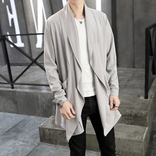 Load image into Gallery viewer, 2019 New Men's Autumn Long Cardigan Coat Male Long Sleeve Slim Fit Black Gray Cardigans Draped Collar Casual Cardigan Jackets