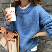 Load image into Gallery viewer, Aachoae Sweater Women 2020 Autumn Winter Solid O Neck Pullover Sweaters Korean Style Knitted Long Sleeve Jumpers Casual Tops