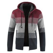Load image into Gallery viewer, Luulla Sweater Coat Men 2020 Spring Thick Warm Hooded Cardigan Jumpers Jacket Men Striped Cashmere Wool Liner Zipper Fleece Coat