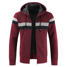 Load image into Gallery viewer, Luulla Sweater Coat Men 2020 Spring Thick Warm Hooded Cardigan Jumpers Jacket Men Striped Cashmere Wool Liner Zipper Fleece Coat