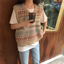 Load image into Gallery viewer, Vintage V-neck Knitted Vest Sweater Women Sleeveless Pullover Elasticity Sweater Loose Female Casual Oversized Knitted Vest 2020