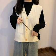 Load image into Gallery viewer, Vintage V-neck Knitted Vest Sweater Women Sleeveless Pullover Elasticity Sweater Loose Female Casual Oversized Knitted Vest 2020