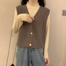 Load image into Gallery viewer, Vintage V-neck Knitted Vest Sweater Women Sleeveless Pullover Elasticity Sweater Loose Female Casual Oversized Knitted Vest 2020