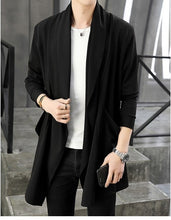 Load image into Gallery viewer, 2019 New Men&#39;s Autumn Long Cardigan Coat Male Long Sleeve Slim Fit Black Gray Cardigans Draped Collar Casual Cardigan Jackets
