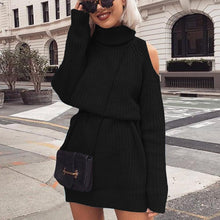 Load image into Gallery viewer, Danjeaner Autumn Winter Turtleneck Off Shoulder Knitted Sweater Dress Women Solid Slim Plus Size Long Pullovers Knitting Jumper
