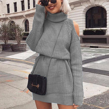 Load image into Gallery viewer, Danjeaner Autumn Winter Turtleneck Off Shoulder Knitted Sweater Dress Women Solid Slim Plus Size Long Pullovers Knitting Jumper
