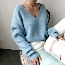 Load image into Gallery viewer, Colorfaith 2020 Autumn Winter Women&#39;s Knitwear sexy V-Neck Minimalist Tops Korean Irregular Hem Knitted Casual Sweaters SW8112

