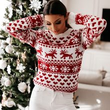 Load image into Gallery viewer, Women Autumn Winter Christmas Sweater Ladies Knitted Jumper Pullover Women Sweater Snowflake Elk Print  Sweaters And Pullovers
