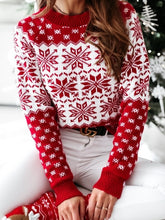 Load image into Gallery viewer, Women Autumn Winter Christmas Sweater Ladies Knitted Jumper Pullover Women Sweater Snowflake Elk Print  Sweaters And Pullovers
