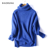 Load image into Gallery viewer, BIAORUINA Women Oversize Basic Knitted Turtleneck Sweater Female Solid Turtleneck Collar Pullovers Warm 2020 New Arrival
