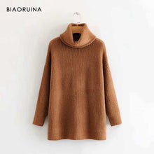 Load image into Gallery viewer, BIAORUINA Women Oversize Basic Knitted Turtleneck Sweater Female Solid Turtleneck Collar Pullovers Warm 2020 New Arrival
