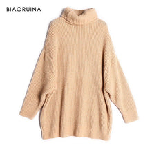 Load image into Gallery viewer, BIAORUINA Women Oversize Basic Knitted Turtleneck Sweater Female Solid Turtleneck Collar Pullovers Warm 2020 New Arrival
