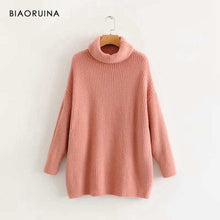 Load image into Gallery viewer, BIAORUINA Women Oversize Basic Knitted Turtleneck Sweater Female Solid Turtleneck Collar Pullovers Warm 2020 New Arrival
