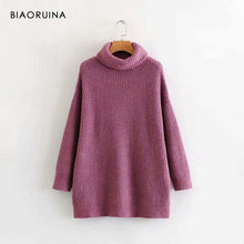 Load image into Gallery viewer, BIAORUINA Women Oversize Basic Knitted Turtleneck Sweater Female Solid Turtleneck Collar Pullovers Warm 2020 New Arrival
