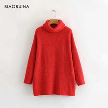 Load image into Gallery viewer, BIAORUINA Women Oversize Basic Knitted Turtleneck Sweater Female Solid Turtleneck Collar Pullovers Warm 2020 New Arrival
