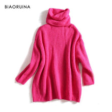 Load image into Gallery viewer, BIAORUINA Women Oversize Basic Knitted Turtleneck Sweater Female Solid Turtleneck Collar Pullovers Warm 2020 New Arrival
