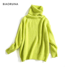 Load image into Gallery viewer, BIAORUINA Women Oversize Basic Knitted Turtleneck Sweater Female Solid Turtleneck Collar Pullovers Warm 2020 New Arrival
