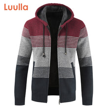 Load image into Gallery viewer, Luulla Sweater Coat Men 2020 Spring Thick Warm Hooded Cardigan Jumpers Jacket Men Striped Cashmere Wool Liner Zipper Fleece Coat
