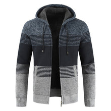 Load image into Gallery viewer, Luulla Sweater Coat Men 2020 Spring Thick Warm Hooded Cardigan Jumpers Jacket Men Striped Cashmere Wool Liner Zipper Fleece Coat
