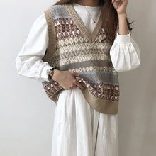 Load image into Gallery viewer, Vintage V-neck Knitted Vest Sweater Women Sleeveless Pullover Elasticity Sweater Loose Female Casual Oversized Knitted Vest 2020
