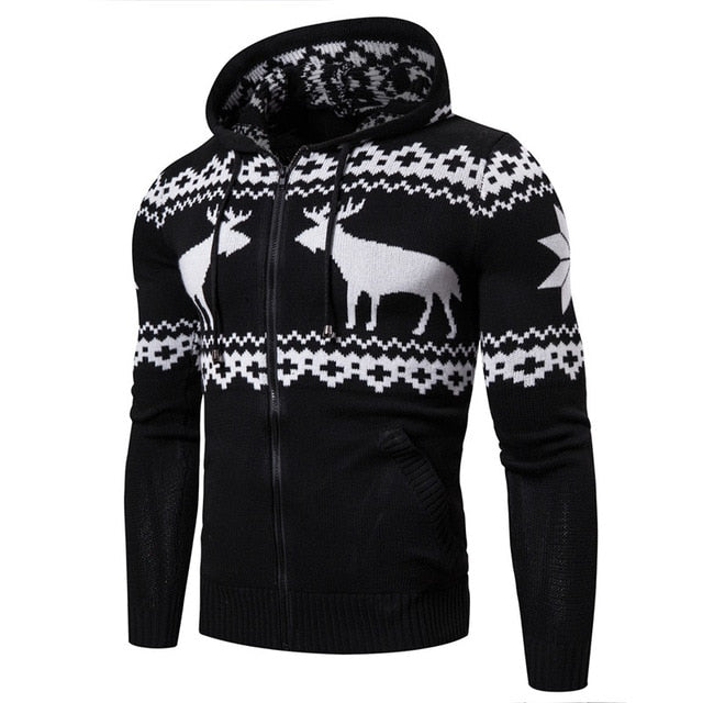 2020 Autumn & Winter New Arrival European And American Men's Zipper Hooded Deer Christmas Sweater Casual Jacket Free Shipping