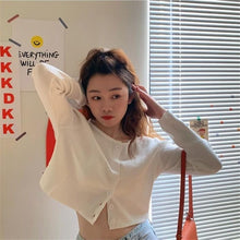 Load image into Gallery viewer, Korean Style O-neck Short Knitted Sweaters Women Thin Cardigan Fashion  Sleeve Sun Protection Crop Top Ropa Mujer
