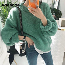 Load image into Gallery viewer, Aachoae Sweater Women 2020 Autumn Winter Solid O Neck Pullover Sweaters Korean Style Knitted Long Sleeve Jumpers Casual Tops
